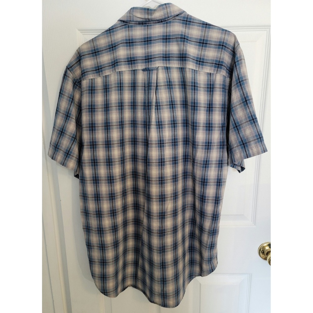 Eddie Bauer Plaid Shirt Mens Medium Blue Short Sleeve Button Down Cotton Hiking - Picture 12 of 12